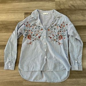 Floral Embroidered Button Down